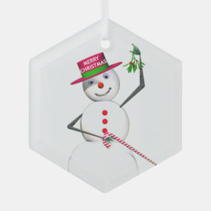 Adorno De Cristal Snowman Holding Mistletoe