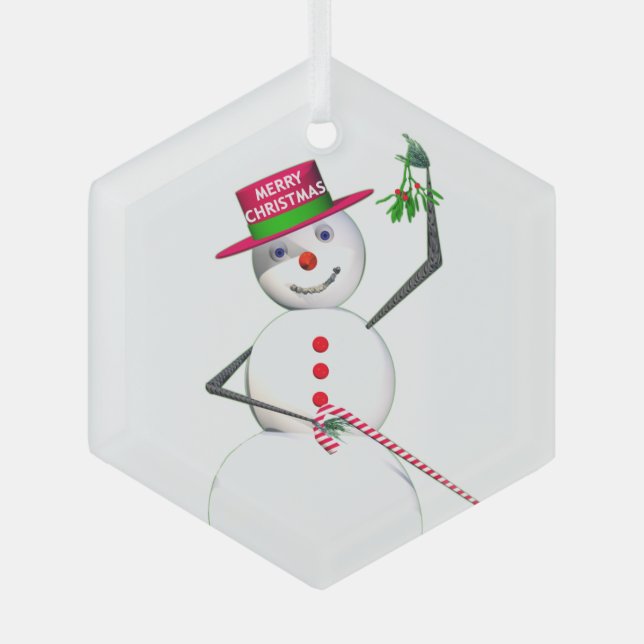 Adorno De Cristal Snowman Holding Mistletoe (Anverso)