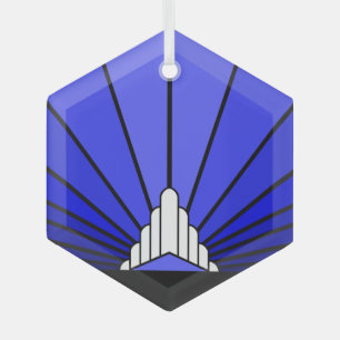 Adorno De Cristal Sol Art Decó en azul