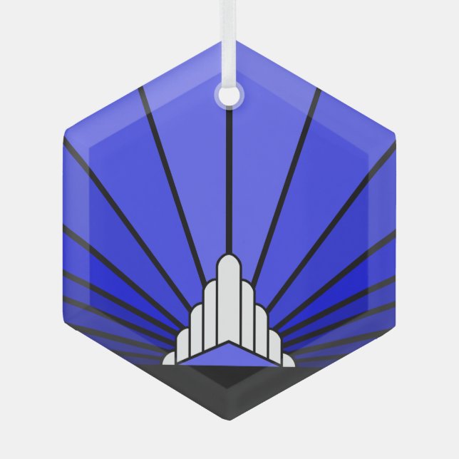 Adorno De Cristal Sol Art Decó en azul (Anverso)