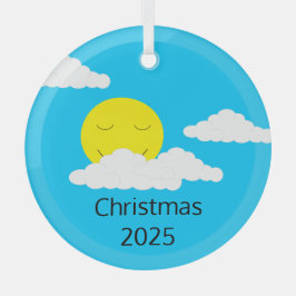 Adorno De Cristal Sol sonriente con nubes de palomitas: