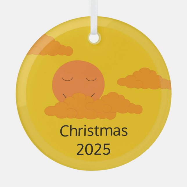 Adorno De Cristal Sol sonriente y naciente con nubes de palomitas: d (Anverso)