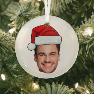 Adorno De Cristal Sombrero de Santa Foto de Cara Personalizada Navid