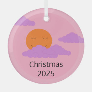 Adorno De Cristal Sonriendo, poniendo sol con nubes de palomitas: La