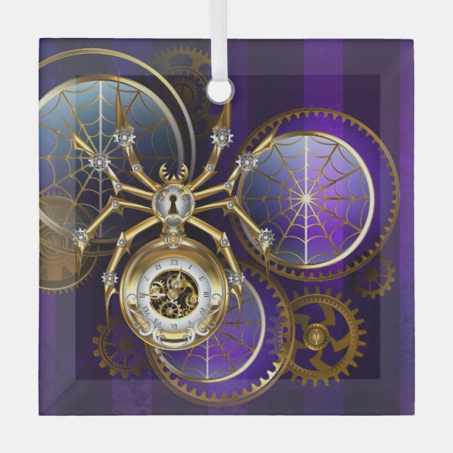 Adorno De Cristal Spider Steampunk sobre fondo morado (Anverso)