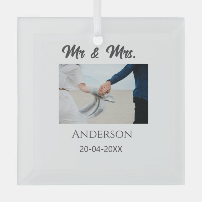 Adorno De Cristal Sr & Sra agregar apellido fecha año favor de boda (Anverso)