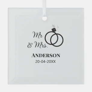 Adorno De Cristal Sr. y Sra. añada apellido fecha año de boda favor 