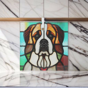 Adorno De Cristal St. Bernard "Vidrio Manchado"
