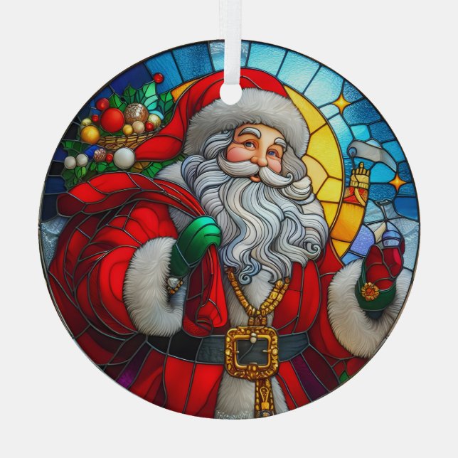 Adorno De Cristal Stain Glass Santa Claus (Reverso )