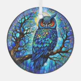 Adorno De Cristal Stained-Glass Blue Owl Circular Glass Ornament