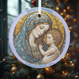 Adorno De Cristal Stained Glass Madonna and Child Christmas Ornament