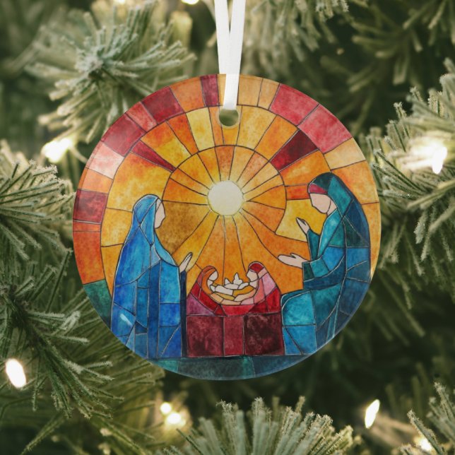 Adorno De Cristal Stained Glass Nativity Scene Christmas Ornament (in situ)