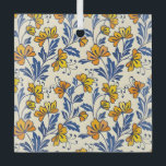 Adorno De Cristal Stunning Seamless Pattern of Flowers and Leaves<br><div class="desc">Seamless pattern of orange and yellow flowers with blue leaves on a beige background. The floral motif creates a lively,  cheerful tone.</div>