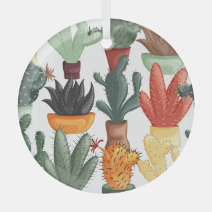 Adorno De Cristal Suculentos, cactús: lindo patrón floral.