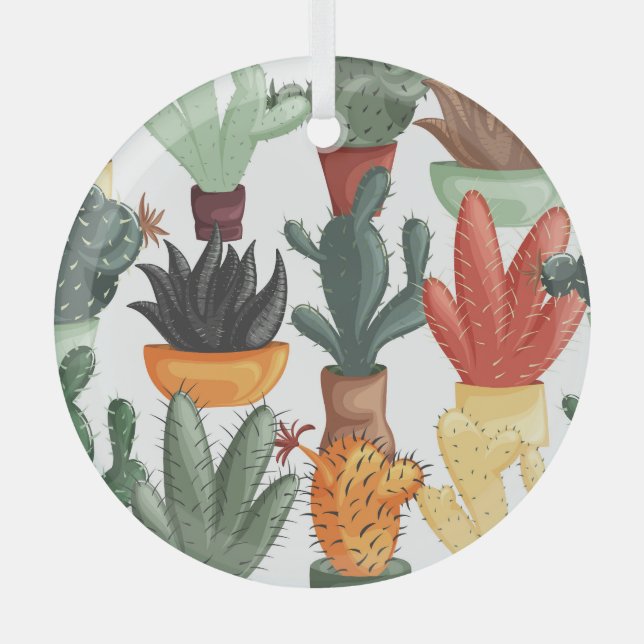 Adorno De Cristal Suculentos, cactús: lindo patrón floral. (Anverso)