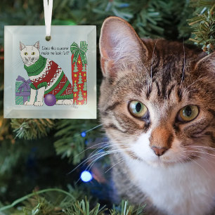 Adorno De Cristal Suéter feo divertido y sarcástico de Navidad gato 