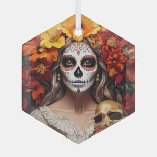 Adorno De Cristal Sugar Skull Lady Ornament