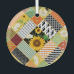 Adorno De Cristal Sunflowers Chamomile, Patchwork Watercolor.<br><div class="desc">Patrón de mosaico sin inconfundibles con girasoles, flores de camomila blanca y adorno geométrico. Ilustracion Vintage de color acuático. Los mosaicos de girasoles y manzanilla crean un ambiente acogedor. Los girasoles, la gamuza y la geometría se mezclan en un encantador mosaico. Atractivo vintage con un toque rústico: girasol, patrón, sin...</div>