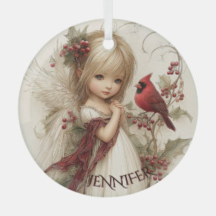 Adorno De Cristal Susurros de Invierno – Niño Hada con Cardenal