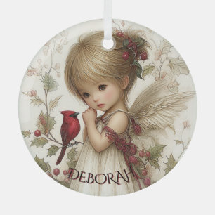 Adorno De Cristal Susurros de Invierno – Niño Hada con Cardenal