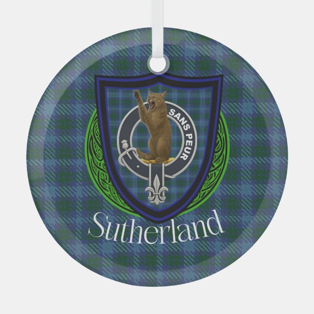 Adorno De Cristal Sutherland Scottish Clan Tartan & Crest (Anverso)