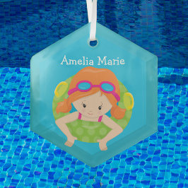 Adorno De Cristal Swim Team Redhead Chica Cute Swimmer Personalizado