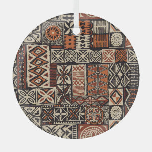 Adorno De Cristal Tapa hawaiano: Patchwork tribal