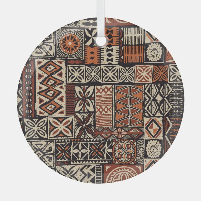 Adorno De Cristal Tapa hawaiano: Patchwork tribal (Anverso)