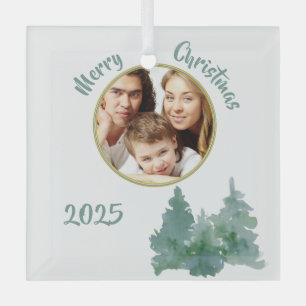Adorno De Cristal Tarjeta de Navidad con Foto Verde Mar Suave
