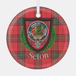 Adorno De Cristal Tartan y Cresta del Clan Escocés Seton