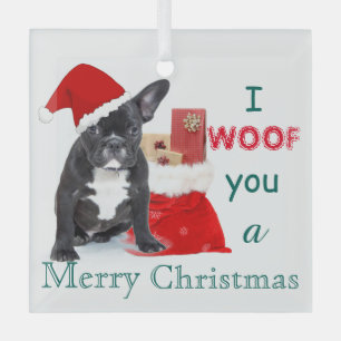 Adorno De Cristal "Te doy una Feliz Navidad" Bulldog Cachorro