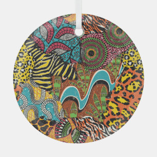 Adorno De Cristal Tela Africana: Patchwork de animales salvajes.