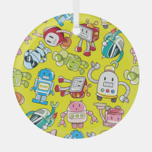 Adorno De Cristal Tema Robot: Colorido Patrón Seamless.