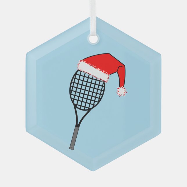 Adorno De Cristal Tenis Racket Santa Hat (Anverso)