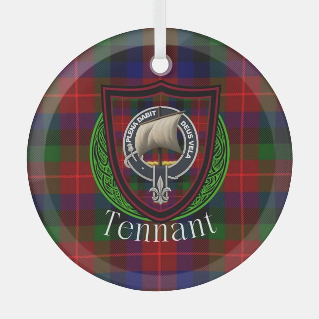 Adorno De Cristal Tennant Scottish Clan Tartan & Crest (Anverso)
