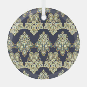 Adorno De Cristal Textil Asiático: Ilustracion Floral Paisley