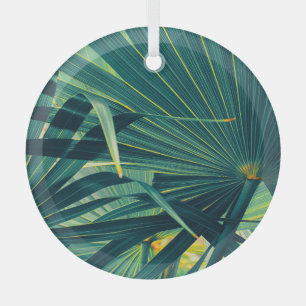 Adorno De Cristal Textura con Tedado de hojas de palmera a rayas