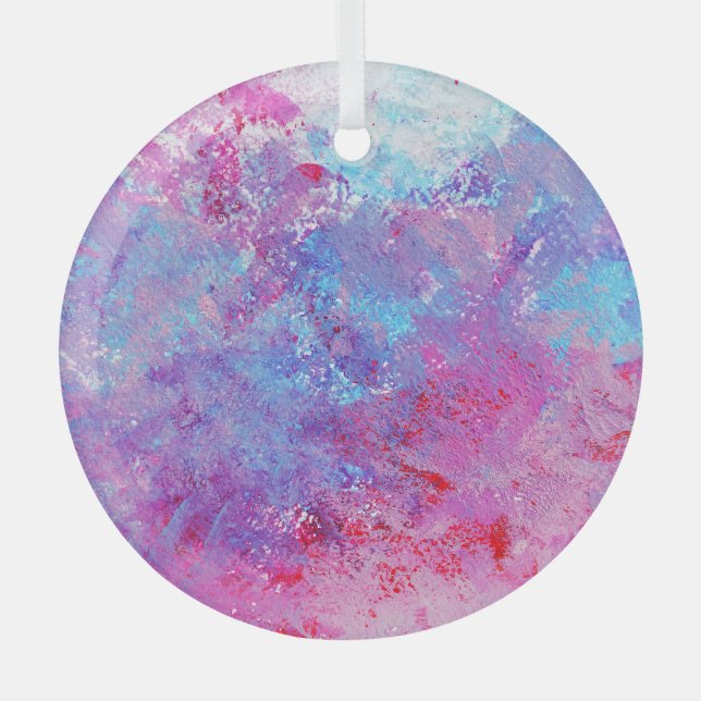 Adorno De Cristal Textura creativa rosa-azul, manchas de pintura. (Anverso)