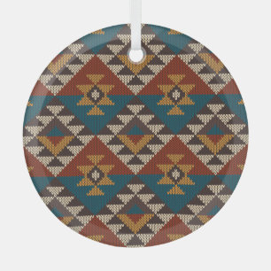 Adorno De Cristal Textura de punto de lana tribal azteca.