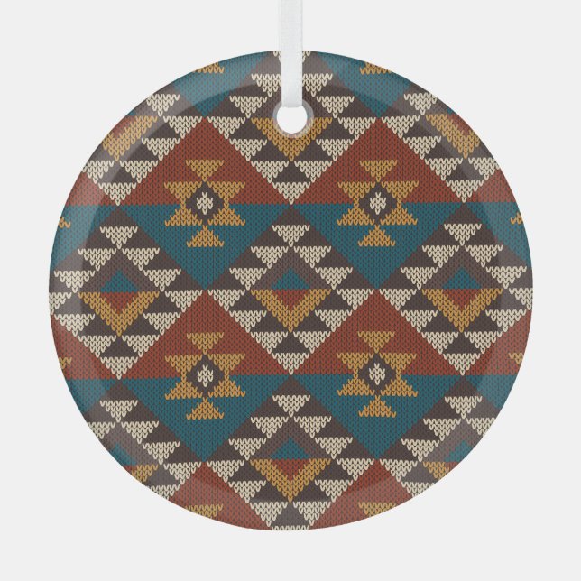 Adorno De Cristal Textura de punto de lana tribal azteca. (Anverso)