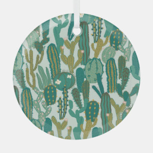 Adorno De Cristal Textura Vintage Repetida Cactus Green