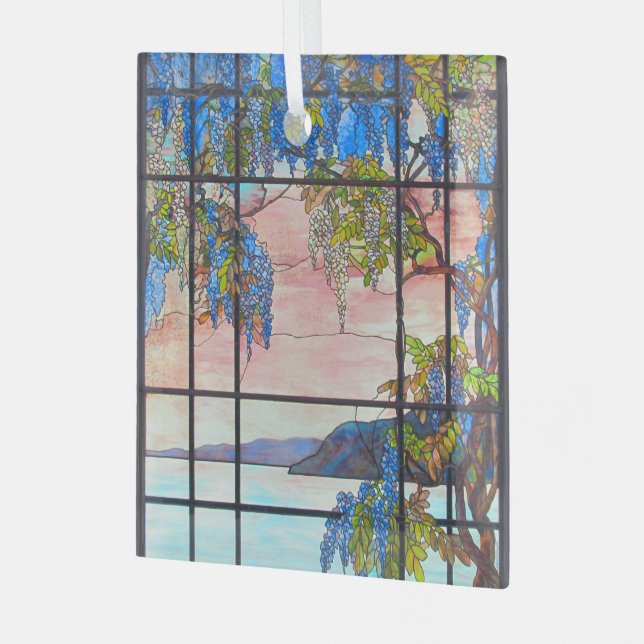 Adorno De Cristal Tiffany Lake and Wisteria Vidrio Manchado (Anverso Izquierdo )