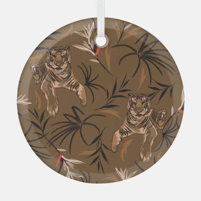 Adorno De Cristal Tigres Tropicales Paraíso Flor Patrón (Anverso)