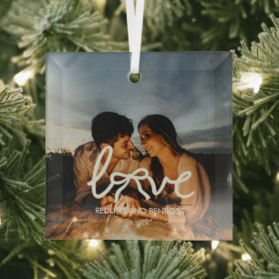 Adorno De Cristal Tipografía de Pareja con Arco de Amor Moderno Foto