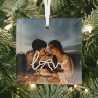 Adorno De Cristal Tipografía de Pareja con Arco de Amor Moderno Foto