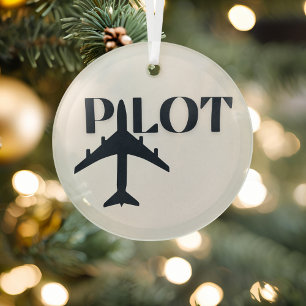Adorno De Cristal Tipografía de piloto y avión,Minimalista, Navidad