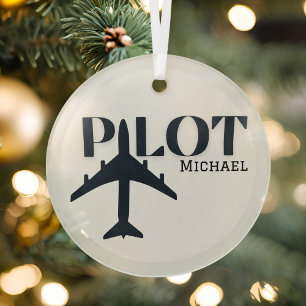Adorno De Cristal Tipografía de piloto y avión, personalizable minim