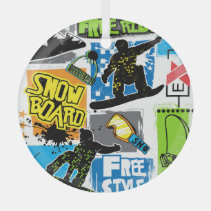 Adorno De Cristal Tipografía de snowboard: Fondo del niño extremo.