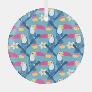 Adorno De Cristal Tocan tropical: vibrante patrón floral.