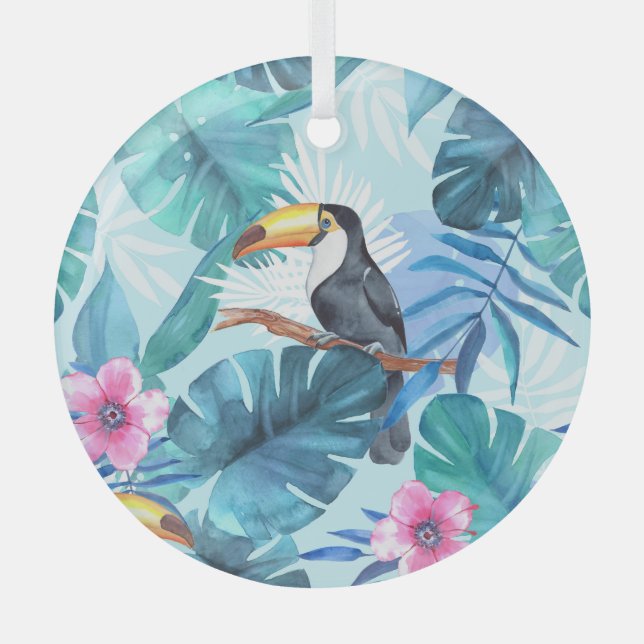 Adorno De Cristal Toucanes acuarelas: sin foco tropical (Anverso)